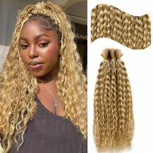 Licoville Light Blonde Curly Human Braiding Hair 12 Inch 100G Two Bundles Deep Water Wave Bulk Human Hair For Braiding #24 Blonde Boho Hair Bundles No Weft Curly Human Hair For Boho Braids - 顏色A - 查看 1