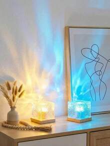 1 Stück LED Wellenprojektor Licht mit Berührungs-/Fernbedienung, leuchtender Kristallwürfel Lampe, 16 Farbmodi, USB betrieben, geeignet für Schlafzimmer, Wohnzimmer oder Büro Dekoration, für Teenager ab 14 Jahren, Nachttischlampe - Verschiedenfarbig - Übersicht 5