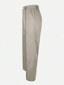 Pantalones rectos de tela de traje con bolsillo con cremallera de unicolor Jessfin, sin cintura, elegantes para la oficina, casuales y versátiles, para primavera/verano - caqui claro - Ver 5