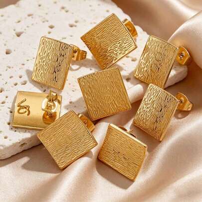6 Pieces Of 304 Stainless Steel 18K Gold-Plated Earrings, Square Earring Base Hooks, DIY Jewelry Accessory Production