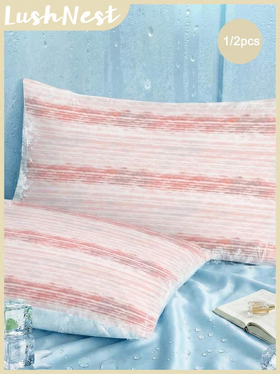 1/2pcs Fringe-Dyed Texture Pattern Digital Printed Pattern Cooling Textured Pillowcase Set - Includes 1 Or 2 Pillowcases (No Insert), Reversible, Cute Fresh Cottage Style, Lightweight & Breathable, Machine Washable,CoolingPillowcase ,CottageStyle ,BreathableBedding - Multicolor - View 1