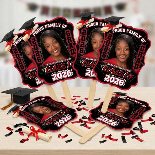 Personalized Graduation Face Photo Hand Fan, One-Side Custom Big Head Fan With Your Photo Name, Fun Face Cardboard Cutout Graduates Decoration Gifts For 2026 Graduating High School And College Student