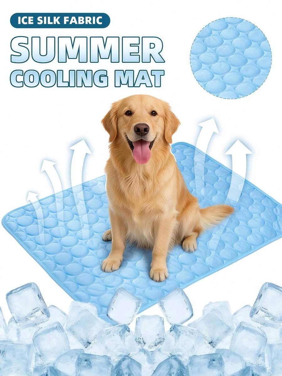 防水耐用狗狗自冷却睡垫，猫狗透气夏季睡床凉感丝绸垫 - （可机洗） - 适用于小型/中型/大型猫狗，表面采用凉感丝绸材质，让您的宠物保持凉爽舒适（40*30cm 适合小型宠物，狗狗请购买中型或大型尺寸）