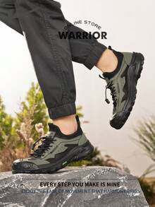 WARRIOR 勇士时尚复古男士运动鞋，春夏舒适跑步鞋，简约休闲又不失时尚感，四季皆宜，耐磨耐穿，适合全天穿着的训练运动鞋，软底设计。 - 軍綠/黑 - 查看 3