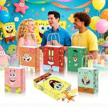 SpongeBob SquarePants 1套/1個/6個/12個大星星手提糖果禮物紙袋，隨機適用於禮物、商品、商業、購物、零售、生日活動、情人節禮物袋 - 彩色 - 查看 3