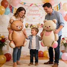 2pcs/Set Matte/Frosted Caramel Butterfly & Teddy Bear Foil Balloons, 35 Inches Each, Suitable For Birthday Party, Celebration, Anniversary, Festival, Backdrop Decor, Outdoor Party - Multicolor - View 2