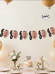 7/14/21 piezas Pancarta personalizada de cumpleaños de hito, foto personalizada, pancarta con rostro personalizado para fiesta de 30/40/50/60/70 años, un toque hilarante para la celebración de cumpleaños, la decoración de fiesta de hito talla grande divertida - Multicolor - Ver 16