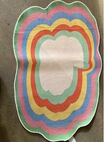 1pc Exclusive Custom Morandini Color Cloud-Shaped Asymmetrical Carpet, Cream Color, Home Style, High-Quality Imitation Cashmere Mat - Colorful Cloud Dopamine Geometric Pattern, Vibrant Rainbow Colors, Large Size Up To 2.16m², Hand Wash Only, Modern Art Home Decor For Living Room & Bedroom, Rugs For Living Room - Multicolor - View 4