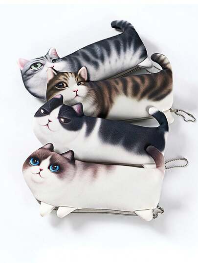 1 pieza Estuche de lápices grande, simple y multifuncional con diseño lindo de gato, accesorios de papelería con forma de animal de dibujos animados, práctico y duradero para estudiantes