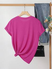Elegant And Sophisticated Casual Short-Sleeved T-Shirt With Round Neck And Gold Butterfly Letter Print, Women's Clothing For Spring And Summer, Suitable For Outdoor And Indoor Use, Birthday Gift, Holiday Gift, Gift For Friends, Gift For Sisters, Women's Clothing Gift. - 淺灰紫 - 查看 3