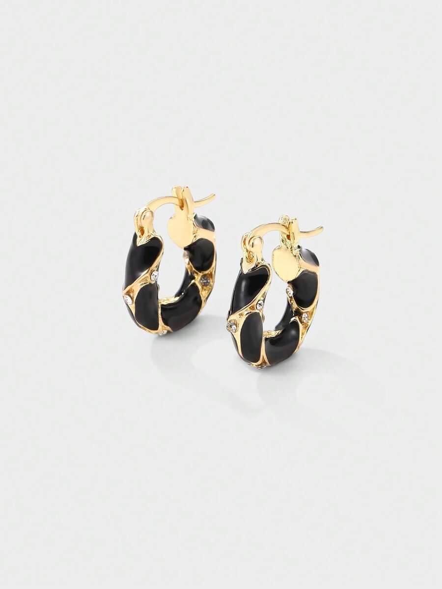 Kryxie 1 Pair Vintage French Elegant Versatile Luxurious High-End Fashionable Niche Personalized Circle Earrings, Essential For Women's Autumn/Winter Outfits - Black - View 1