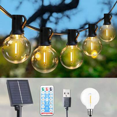 G40 Solar String Lights, Outdoor Patio Solar Rope Lights, LED Solar Lights, Suitable For Garden Party, Yard, Wedding, Street, Patio Decor