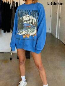 90s National Parks Unisex Sweatshirt Granola Girl Shirt Respect    Local Wildlife Pullover Hiking Camping Clothes Wanderlust Shirt - 藍色 - 查看 1