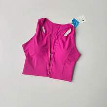 Sujetador deportivo de yoga con cremallera frontal y copas integradas, de alta resistencia y a prueba de golpes, para mujer, agradable al tacto, para correr, color nude. - rojo rosa - Ver 3