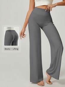 TIN  pieza Pantalones deportivos de cintura alta, corte ancho y ajuste holgado de unicolor para mujer - Gris - Ver 2