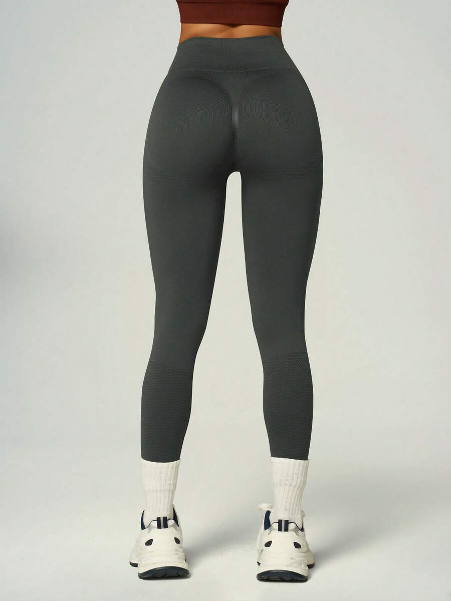 UONNOU Quần legging cạp cao không đường may, thích hợp cho mùa xuân/hè. - Màu xám đen - Xem 1