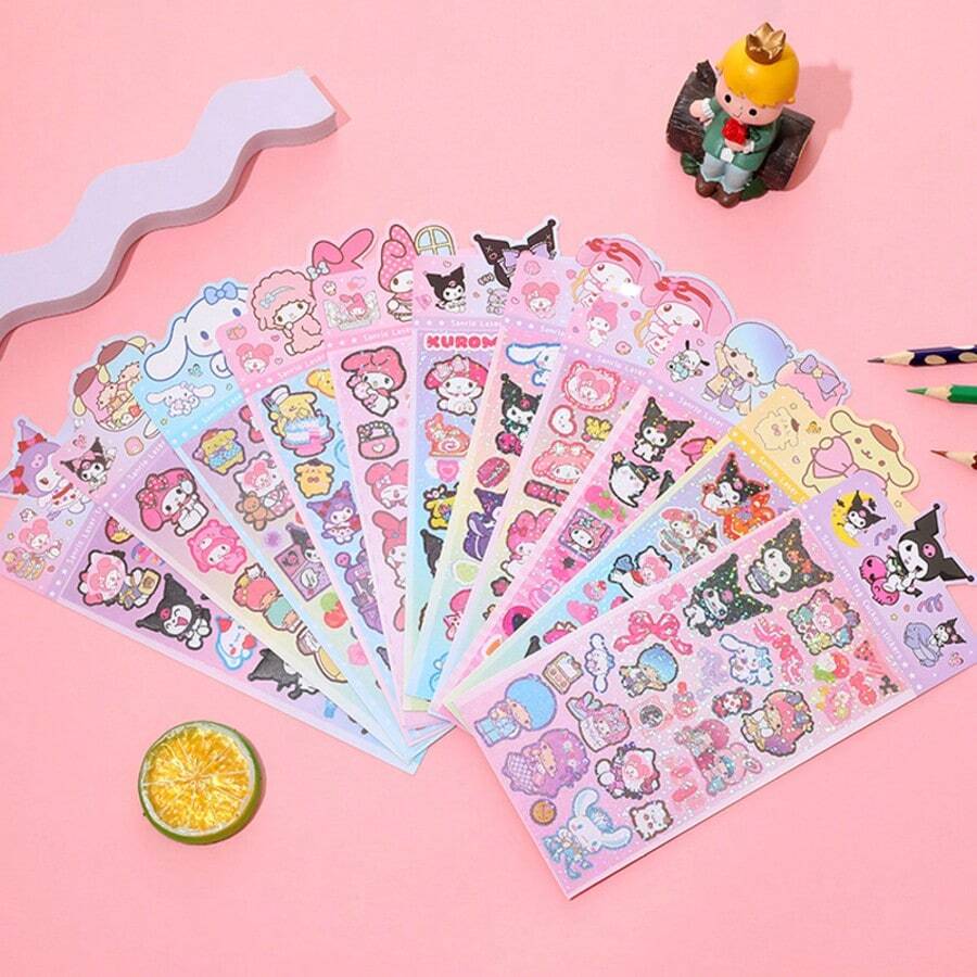 SANRIO 4张库洛米和美乐蒂全息贴纸套装，创意装饰贴纸，适用于手账、剪贴簿（随机款式） - 均碼 - 查看 1