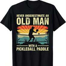 Men'S Vintage Pickleball Graphic T-Shirt - Never Underestimate An Old For Man With A Paddle - Retro Black Soft Tee, Loose Fit Casual Shirt For Pickleball Lovers, Funny For Sports Gift For Dad, Husband, Players - All-Season Apparel - 黑色 - 查看 1
