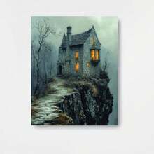 1pc Casa Antigua en el Acantilado Kit de Pintura de Diamantes 5D DIY Sin Marco, Pintura de Diamantes Redonda, Artesanía, Adorno de Escritorio, Colgante de Pared, Decoración del Hogar, Obra de Arte, Manualidad, Regalo de Vacaciones, Presente - Enmarcado - Ver 1