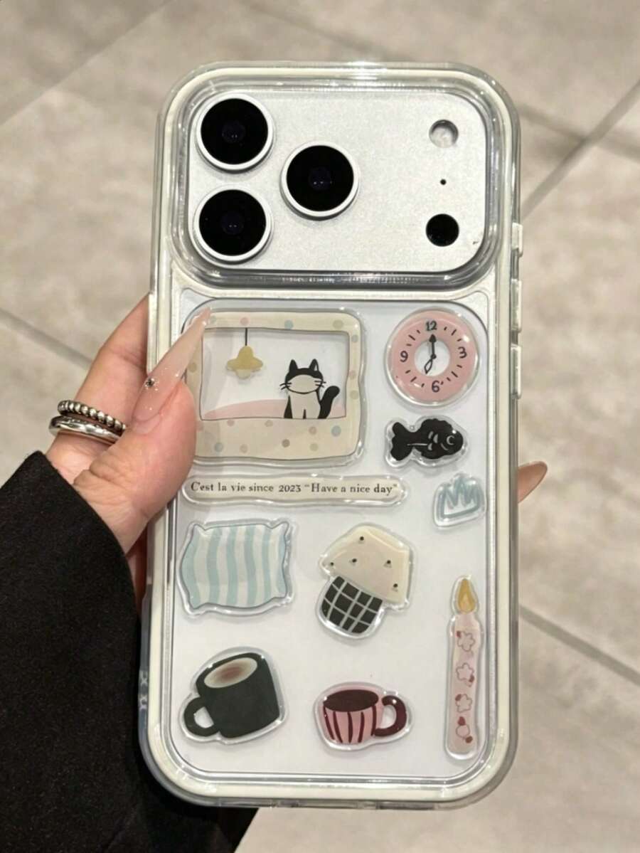 Ốp lưng điện thoại trong suốt tự dán hình minh họa dễ thương, dành cho iPhone 17 Pro Max, 17 Pro, 17 Air, 17, 16 Pro Max, 15, 14, 13, 12, 11 Pro Max, ốp bảo vệ chống sốc trong suốt dễ thương. - Hình dán mèo con - Xem 1