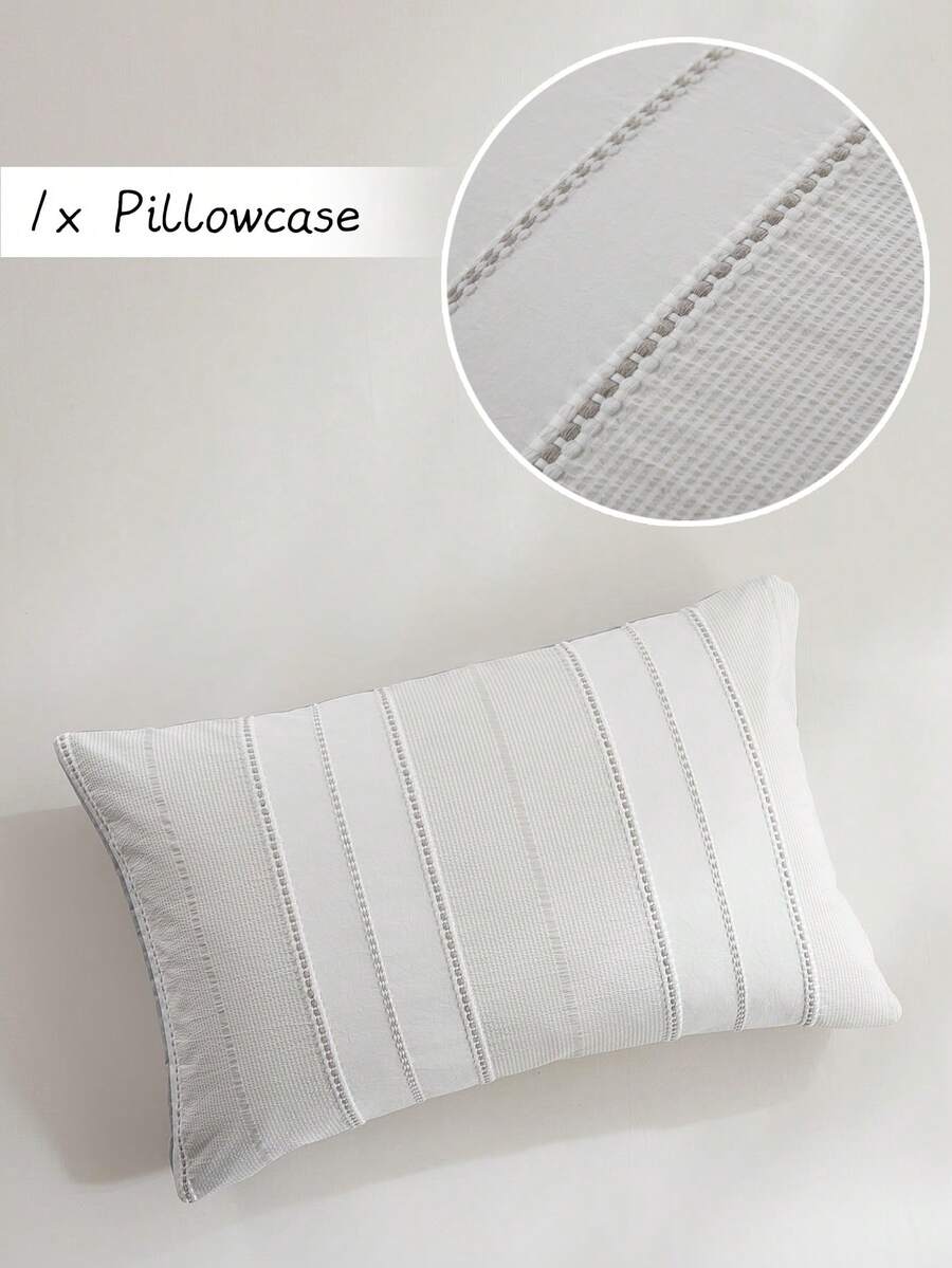 1pc Modern Light Gray Jacquard Woven Pillowcase, Minimalist Vertical Striped Polyester Decorative Throw Pillow Cover Suitable For All Seasons, Soft & Breathable Ins Style Cushion Cover, Machine Washable, No Filling Included - Grey - View 1