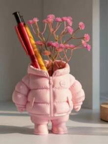 1pc 3D Printed Cute Down Jacket Pen Holder Desktop Organizer, Student/Office Pen Stand, Mini Vase Decor (Container Only) - Multicolor - View 1