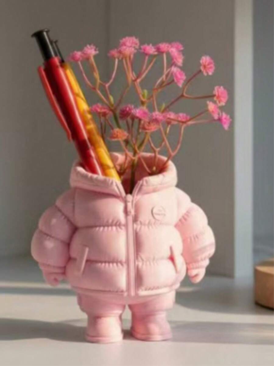1pc 3D Printed Cute Down Jacket Pen Holder Desktop Organizer, Student/Office Pen Stand, Mini Vase Decor (Container Only) - Multicolor - View 1