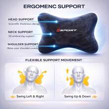 1pc Sports Logo Car Neck Pillow, Soft Velvet Material Car Headrest, Universal Car Seat Neck Support Cushion, Breathable And Comfortable, Suitable For Driving Travel, Black - Sports - View 5