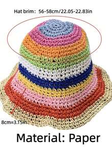 1pc Colorful Woven Bucket Hat For Women, Breathable Sun Protection Summer Hat, Korean Fashion, Suitable For Travel, Daily Life, Gift - Ten Color Rainbow Straw Hat - View 5