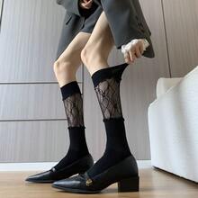1/3雙女款黑白蕾絲拼接過膝襪，復古風可搭配長靴，獨特保暖聖誕禮物，必備款 - 彩色 - 查看 14