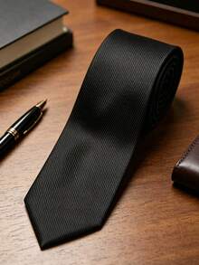 1pc Men's Solid Color Tie, Diagonal Striped Business Formal Handmade Necktie - Black - View 3
