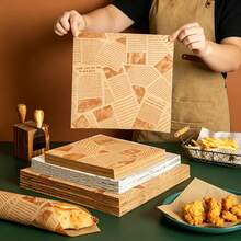 50/300/500pcs English Newspaper Style Greaseproof Silicone Paper, Small Size Oil-Resistant Paper Pads, Designed For Hamburgers, Bread, Fries, Sandwiches, BBQ, Suitable For Kitchen, Picnic, Camping, BBQ, Party Supplies, Baking Kitchen, Commercial Oil-Resistant Paper Pads - Multicolor - View 5