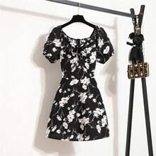 Minivestidos de mujer, moda de verano, Vestidos femeninos con estampado Floral, Vestidos de gasa fruncidos, plisado, manga corta acampanada, vestido informal - 2 - Ver 4