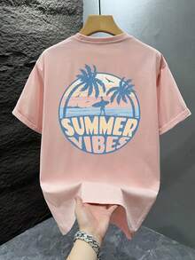 1 Stück Herren Grafik T-Shirt Strandurlaub Lässig Sommerkleidung Muster Lockerer Schnitt Kurzarm T-Shirt - Pink - Übersicht 2