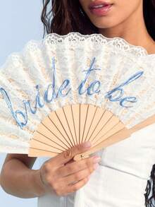 1pc White Lace Folding Fan Suitable For Bride, Foldable Wooden Lace Fan, Wedding Accessory, Bridal Hand Fan, Bridesmaid Gift, Souvenir, Photography Prop, Suitable For Various Holidays And Parties - A - View 5