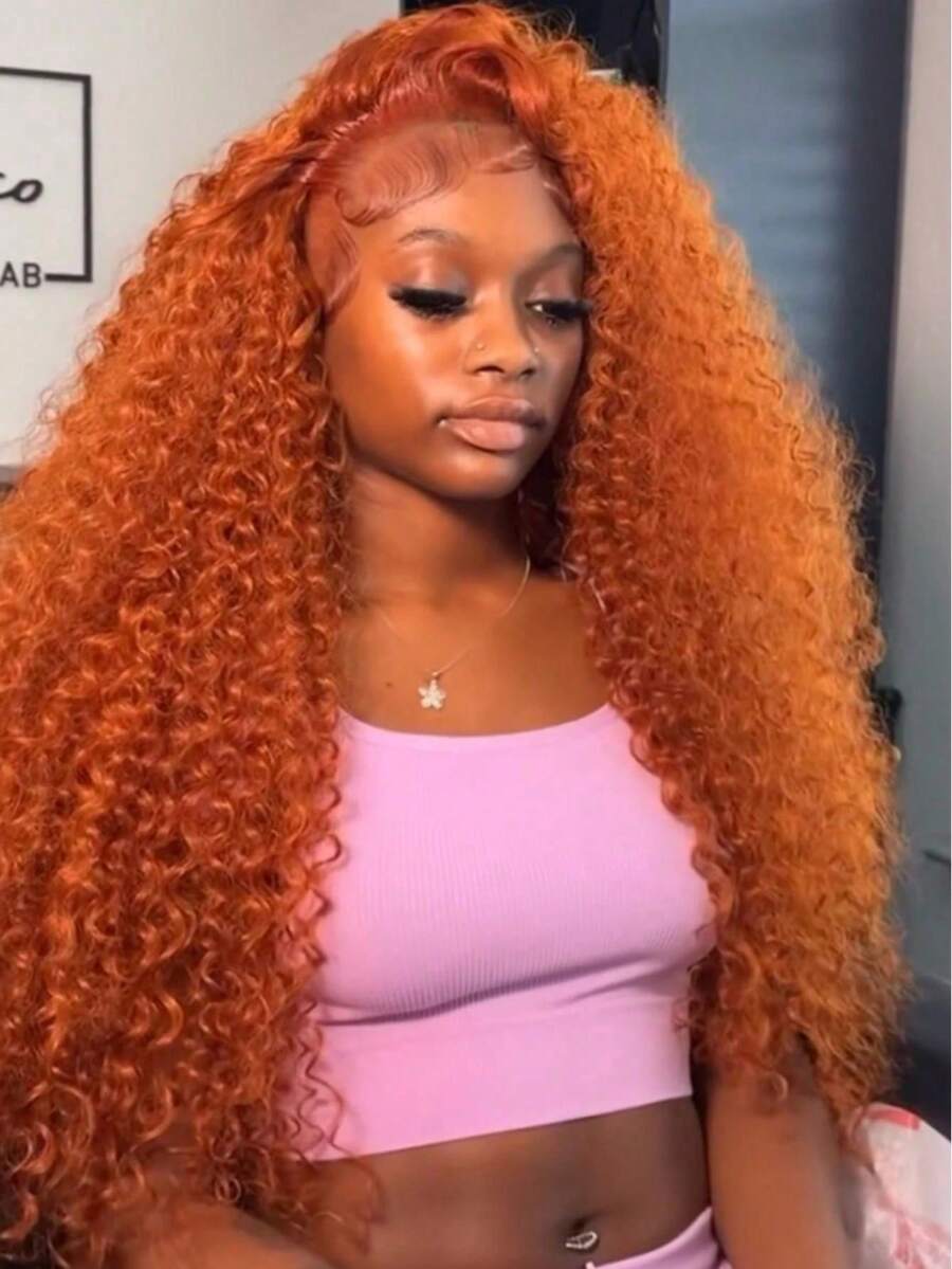 Ginger Lace Front Wigs Human Hair 13x4 HD Orange Ginger Deep Wave Wig Human Hair Pre Plucked 250% Density Wet And Wavy 350# Colored Glueless Curly Lace Frontal Wigs For Women - S350 - 查看 1