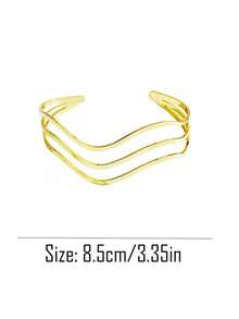 Set de 6 brazaletes de metal con diseño geométrico minimalista, con diseño exagerado de hojas, adecuado para la playa, vacaciones y estilo callejero - A0003T-9 - Ver 3
