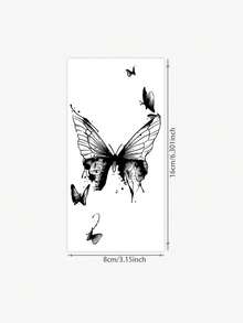 1pc Dark Ombre Ink Splash Butterfly Temporary Tattoo, Niche Elegant & Cute One-Time Use Tattoo Sticker - Black - View 5