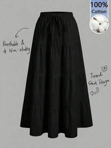 Falda informal de verano con volantes multicapa en el bajo, adecuada para vacaciones - Negro 2 - Ver 1