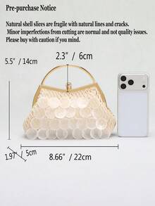 1pc Beige Natural Seashell Bead Slice Decor Tassel Clutch Bag, Handmade Boho Mermaid Shell Slice Lattice Fishnet Tote Bag, Suitable For Daily, Wedding, Party And Travel/Vacation Occasions (Normal Cracks And Defects On Seashell Slices Are Acceptable) - Beige - View 3