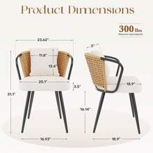 Nalupatio Rattan Dining Chairs Set Of 2, Upholstered Kitchen Chair With Metal Legs, Ergonomic Curved Backrest, Mid Century Modern Living Room Lounge With & Throw Pillow,Brwon - 棕色 - 查看 8
