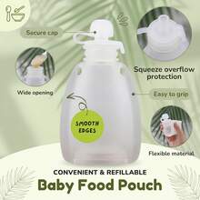 3pcs/2pcs/1set Reusable Baby Food Pouches, Silicone Milk Bags, Squeeze Style Food Storage Bags, Refillable & Washable, Suitable For Yogurt, Apple Sauce - Multicolor - View 13