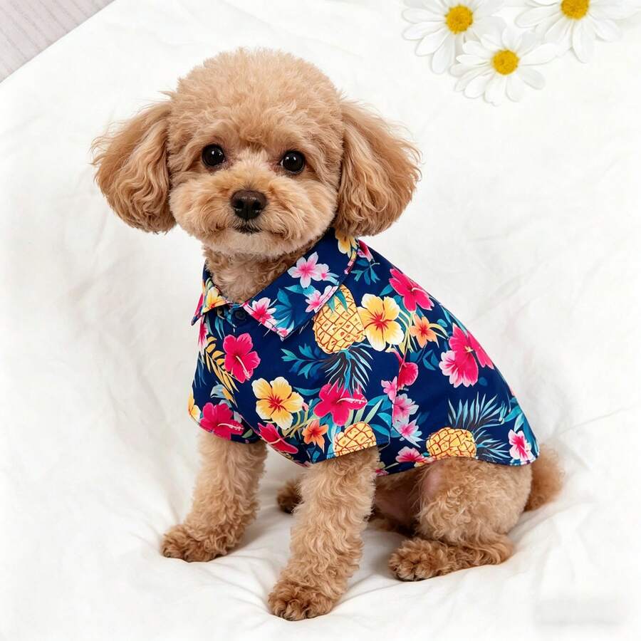 1件菠萝印花宠物衬衫,热带主题,透气轻便上衣,适合狗狗和猫咪,适合小型、中型和大型犬种,是度假、日常活动和聚会的理想之选,为狗狗的春夏装扮和趣味拍照增添温馨氛围,为您的爱宠带来清凉舒适。 - 彩色 - 查看 1