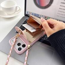 [Summer Popular Item]Apple 17 Air Korean Style Cute New Liquid Braid Pattern Crossbody Card Pocket Multifunctional Stylish Smartphone Case Compatible With IPhone 17/17 Pro/17 Pro Max/16/16 Plus/16 Pro/16 Pro Max/15/15 Plus/15 Pro/15 Pro Max/14/14 Plus/14 Pro/14 Pro Max/13/13 Pro/13 Pro Max/12/12 Pro/12 Pro Max/11/11 Pro Max/ All Models Protection Girly Women's Style Shockproof Drop Protection Scratch Protection. - Black - View 3