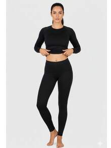 Thermal Pants And Thermal Shirt Set For Women, Base Layer, Winter, Cold Weather, UV Protection + Polyester - Black - View 6