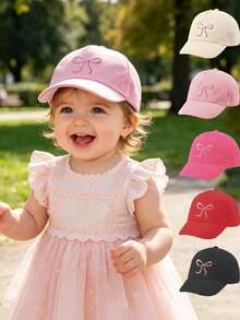 1顶婴儿/幼儿/儿童纯色花卉图案可调节棒球帽，适合户外防晒、运动、旅行、生日礼物 - 彩色 - 查看 1