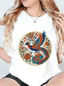 Camiseta de mujer con diseño Phoenix, diseñada para comodidad con cuello tripulación, perfecta para uso diario - Blanco - Ver 2