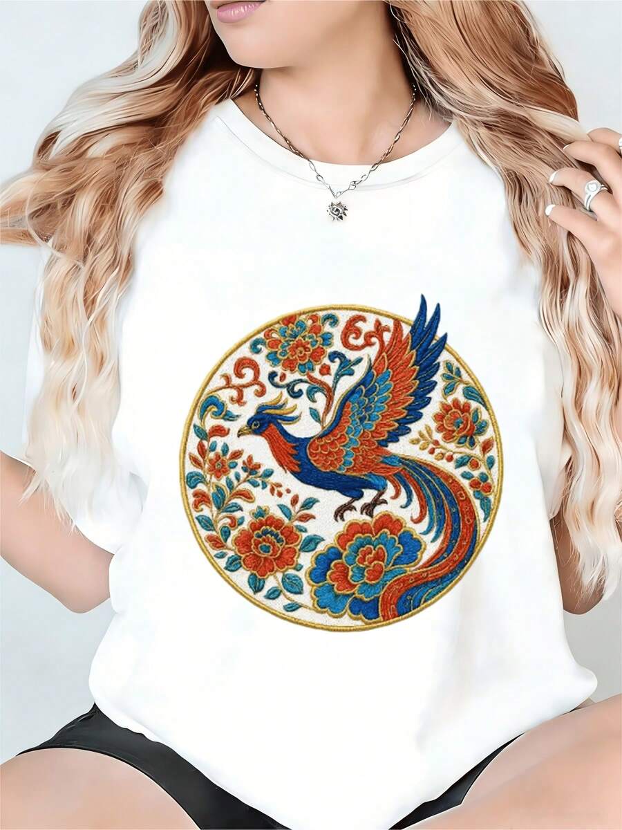 Camiseta de mujer con diseño Phoenix, diseñada para comodidad con cuello tripulación, perfecta para uso diario