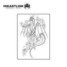 INKARTLINK 2张飞龙花卉装饰临时纹身贴纸，防水人体彩绘纹身，持久1-2周，果汁纹身贴纸，男女皆宜，是派对和聚会的必备单品 - 黑色 - 查看 4