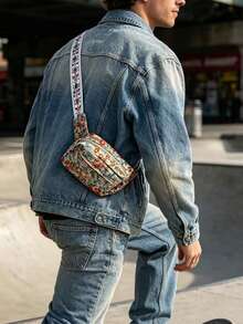 Fashionable Chest Bag For Men, Spring/Summer New Waist Bag, Versatile Small Square Bag, Unique Floral Design Shoulder Bag, Minimalist Chest Bag For Men ,City Bag - Red - View 2